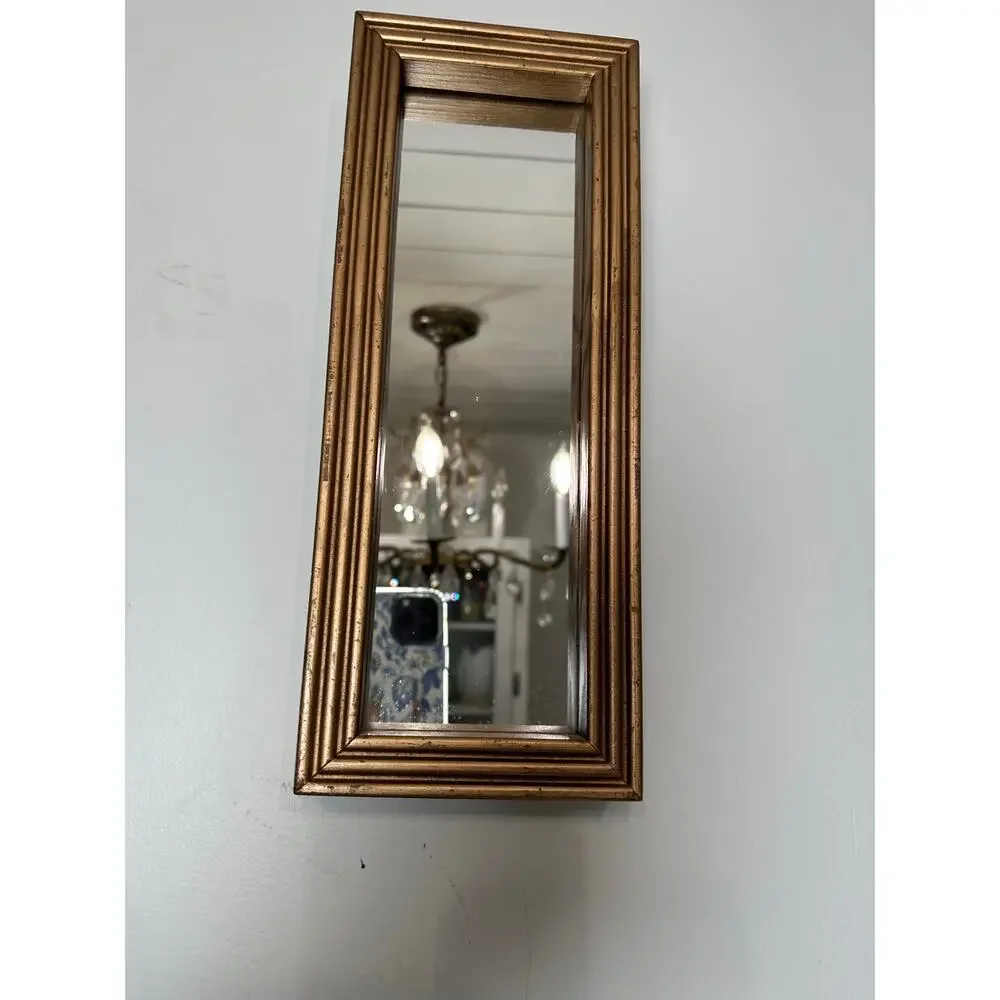 Vintage Small Rectangular Gold Gild Wall Accent Mirror French Style